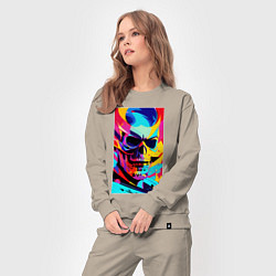 Костюм хлопковый женский Cool skull - pop art, цвет: миндальный — фото 2