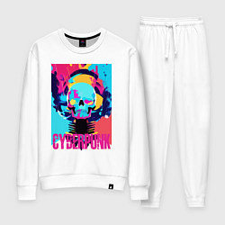 Костюм хлопковый женский Cool skull - cyberpunk - pop art, цвет: белый