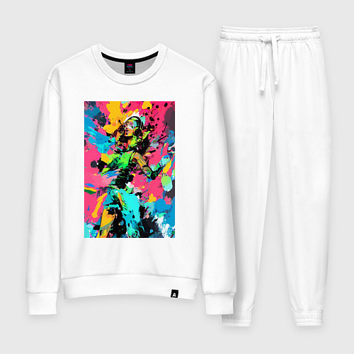 Женский костюм Девушка в наушниках кайфует от музыки - импрессион / Белый – фото 1