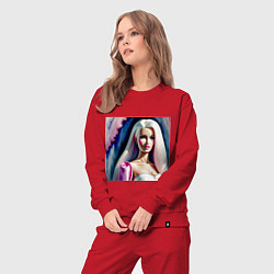 Костюм хлопковый женский Барби с автографом, цвет: красный — фото 2