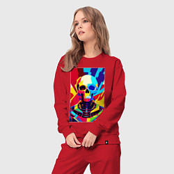 Костюм хлопковый женский Pop art skull, цвет: красный — фото 2