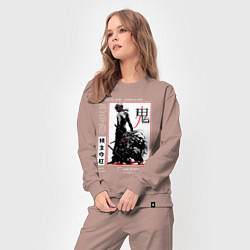 Костюм хлопковый женский Танджиро взрослый - Клинок демонов, цвет: пыльно-розовый — фото 2