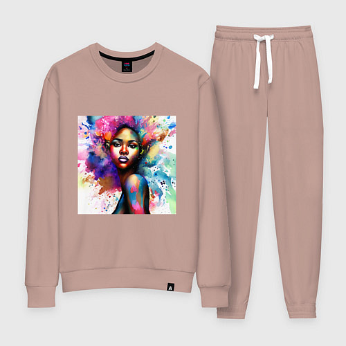 Женский костюм Портрет афро девушки с акварельными брызгами / Пыльно-розовый – фото 1