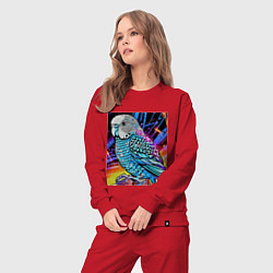 Костюм хлопковый женский Волнистый синий попугай, цвет: красный — фото 2