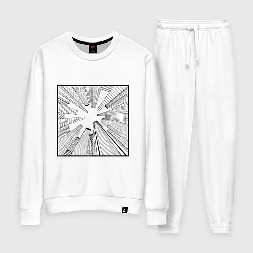 Женский костюм Небоскребы: перспектива города снизу в стиле графи / Белый – фото 1