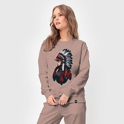 Костюм хлопковый женский Девушка вождь индейцев в кепке и очках, цвет: пыльно-розовый — фото 2