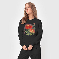 Костюм хлопковый женский Красные хризантемы, цвет: черный — фото 2