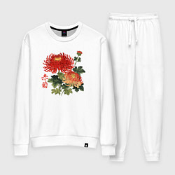 Костюм хлопковый женский Красные хризантемы, цвет: белый