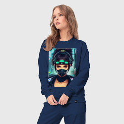 Костюм хлопковый женский Cool girl - cyberpunk - neural network, цвет: тёмно-синий — фото 2