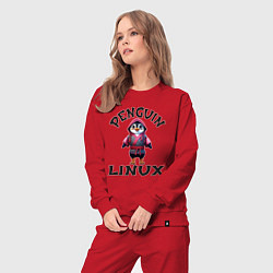 Костюм хлопковый женский Система линукс пингвин в кимоно, цвет: красный — фото 2