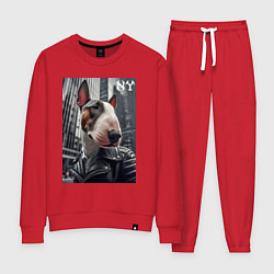 Костюм хлопковый женский Dude bull terrier in New York - ai art, цвет: красный