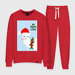 Костюм хлопковый женский Лама Санта Клаус no drama llama, цвет: красный