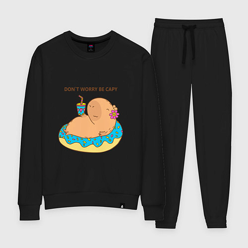 Женский костюм Капибара с пончиком dont worry be capy / Черный – фото 1