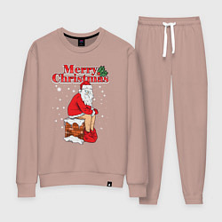 Костюм хлопковый женский Санта на крыше, цвет: пыльно-розовый