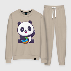 Костюм хлопковый женский Панда с мячиком, цвет: миндальный