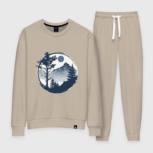 Женский костюм Горный пейзаж в круге / Миндальный – фото 1