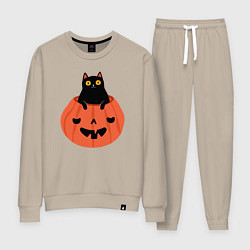 Костюм хлопковый женский Котик в тыкве, цвет: миндальный
