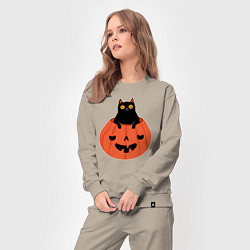 Костюм хлопковый женский Котик в тыкве, цвет: миндальный — фото 2