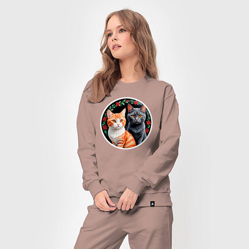 Женский костюм Два кота ждут Новый Год / Пыльно-розовый – фото 3