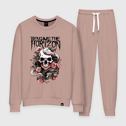 Костюм хлопковый женский Bring Me the Horizon - A skull with roses, цвет: пыльно-розовый