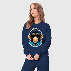 Костюм хлопковый женский Портрет обезьяны в темных очках, цвет: тёмно-синий — фото 2