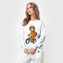 Костюм хлопковый женский Обезьяна на велосипеде, цвет: белый — фото 2