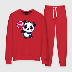 Костюм хлопковый женский Милая панда со знаком стоп, цвет: красный