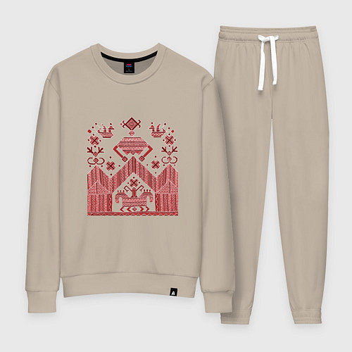 Женский костюм Красные славянская узоры вышивки / Миндальный – фото 1