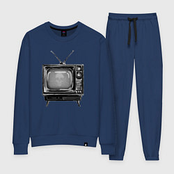 Костюм хлопковый женский Старый телевизор черно-белый шум и череп, цвет: тёмно-синий