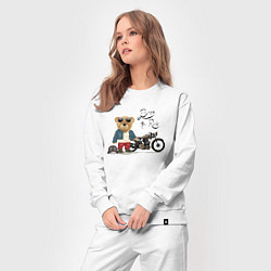 Костюм хлопковый женский Плюшевый медвежонок с мотоциклом, цвет: белый — фото 2