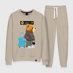 Костюм хлопковый женский Плюшевый медведь путешественник, цвет: миндальный