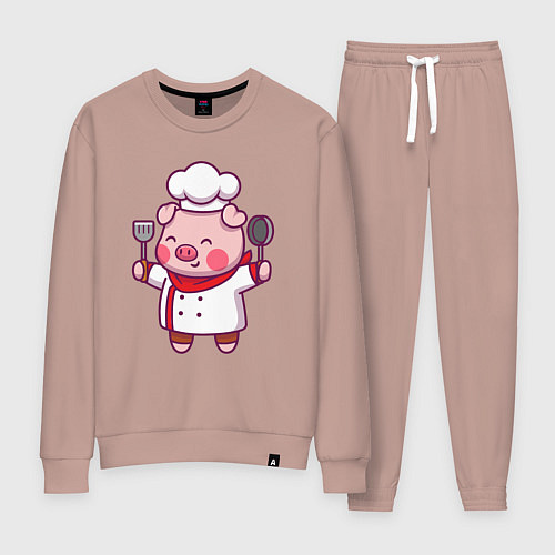 Женский костюм Поросёнок повар / Пыльно-розовый – фото 1