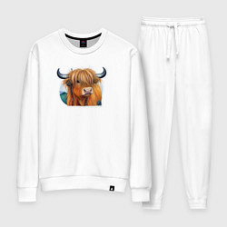 Костюм хлопковый женский Шотландский волосатый бык, цвет: белый