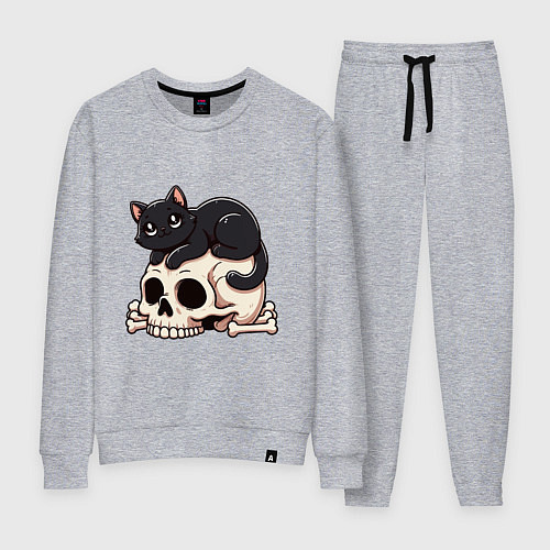 Женский костюм Черный кот лежит на черепе / Меланж – фото 1
