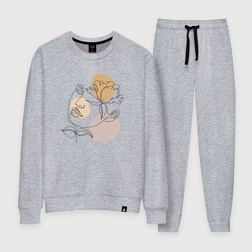Женский костюм Девушка с цветами лайн арт / Меланж – фото 1