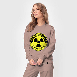 Костюм хлопковый женский Danger radiation sign, цвет: пыльно-розовый — фото 2