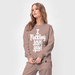 Костюм хлопковый женский Надпись - я чертовски люблю тебя, цвет: пыльно-розовый — фото 2