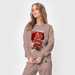 Костюм хлопковый женский Япония - дракон, цвет: пыльно-розовый — фото 2