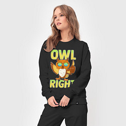 Костюм хлопковый женский Owl right - каламбур отлично, цвет: черный — фото 2