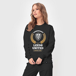 Костюм хлопковый женский Лого Leeds United и надпись legendary football clu, цвет: черный — фото 2