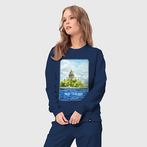 Женский костюм Акварель Исаакиевский Собор с надписью Питер - это / Тёмно-синий – фото 3