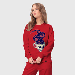 Костюм хлопковый женский Dead drink space skull, цвет: красный — фото 2