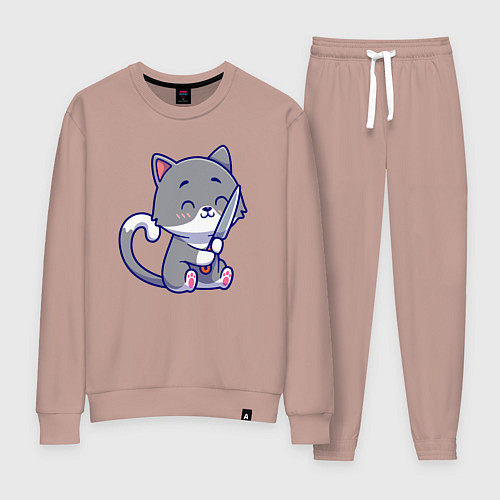 Женский костюм Котик повар с ножом / Пыльно-розовый – фото 1