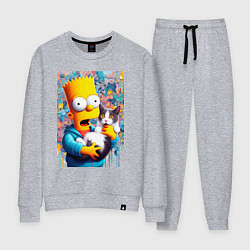 Костюм хлопковый женский Bart Simpson with a kitten - ai art, цвет: меланж