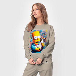 Костюм хлопковый женский Bart Simpson with a kitten - ai art, цвет: миндальный — фото 2