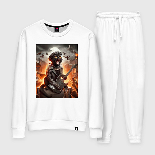 Женский костюм Чёрный котик играет на гитаре - нейросеть / Белый – фото 1