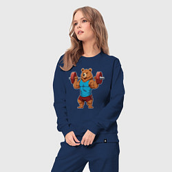 Костюм хлопковый женский Медведь со штангой, цвет: тёмно-синий — фото 2