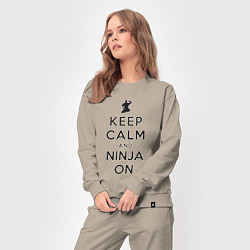 Костюм хлопковый женский Keep calm and ninja on, цвет: миндальный — фото 2