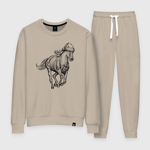 Женский костюм Лошадь в новогоднем колпаке / Миндальный – фото 1