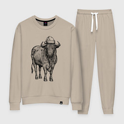 Костюм хлопковый женский Новогодний бык, цвет: миндальный